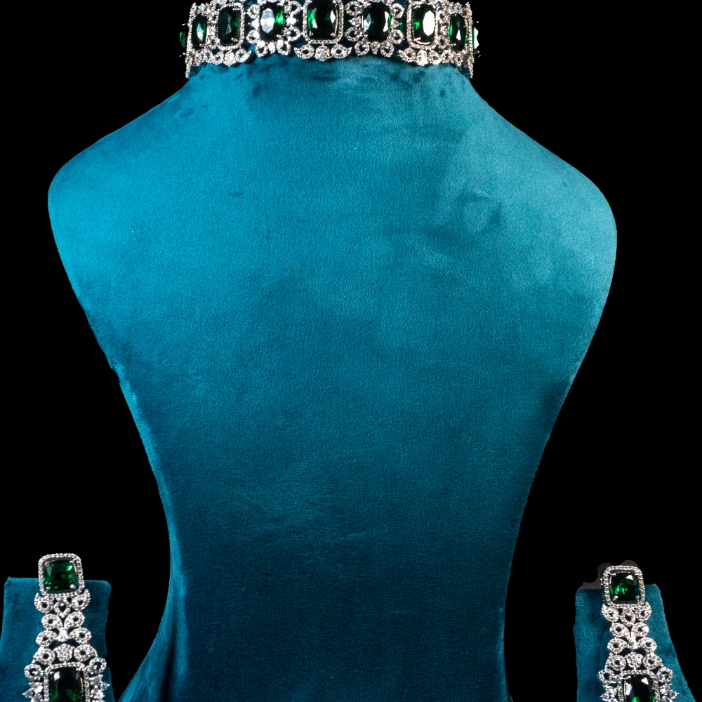 AD Stone Choker Set – Glamorous Green Radiance - Image 2