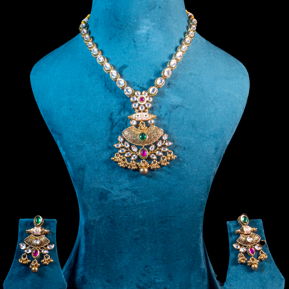 Elegant Kundan Long Set – Golden Grace