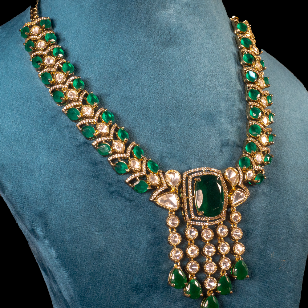 Kundan AD Long Set – Regal Green Grandeur - Image 2