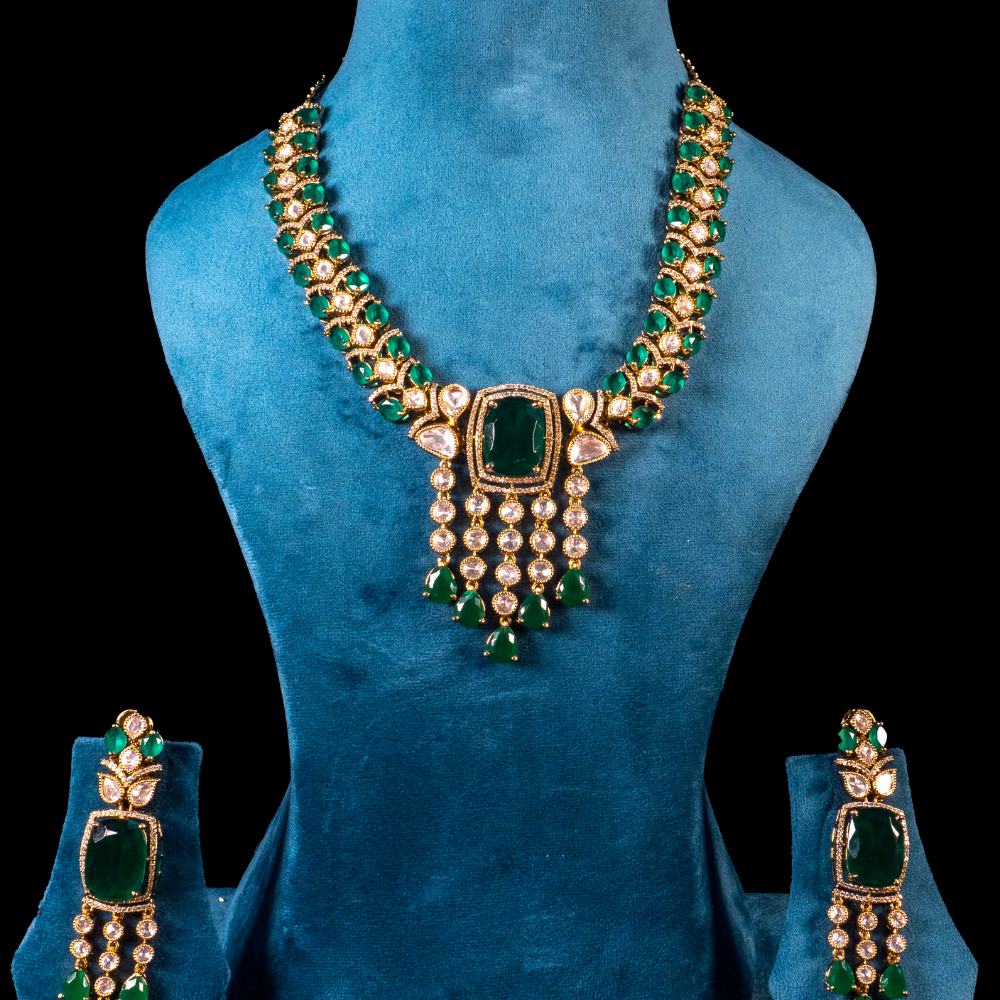 Kundan AD Long Set – Regal Green Grandeur