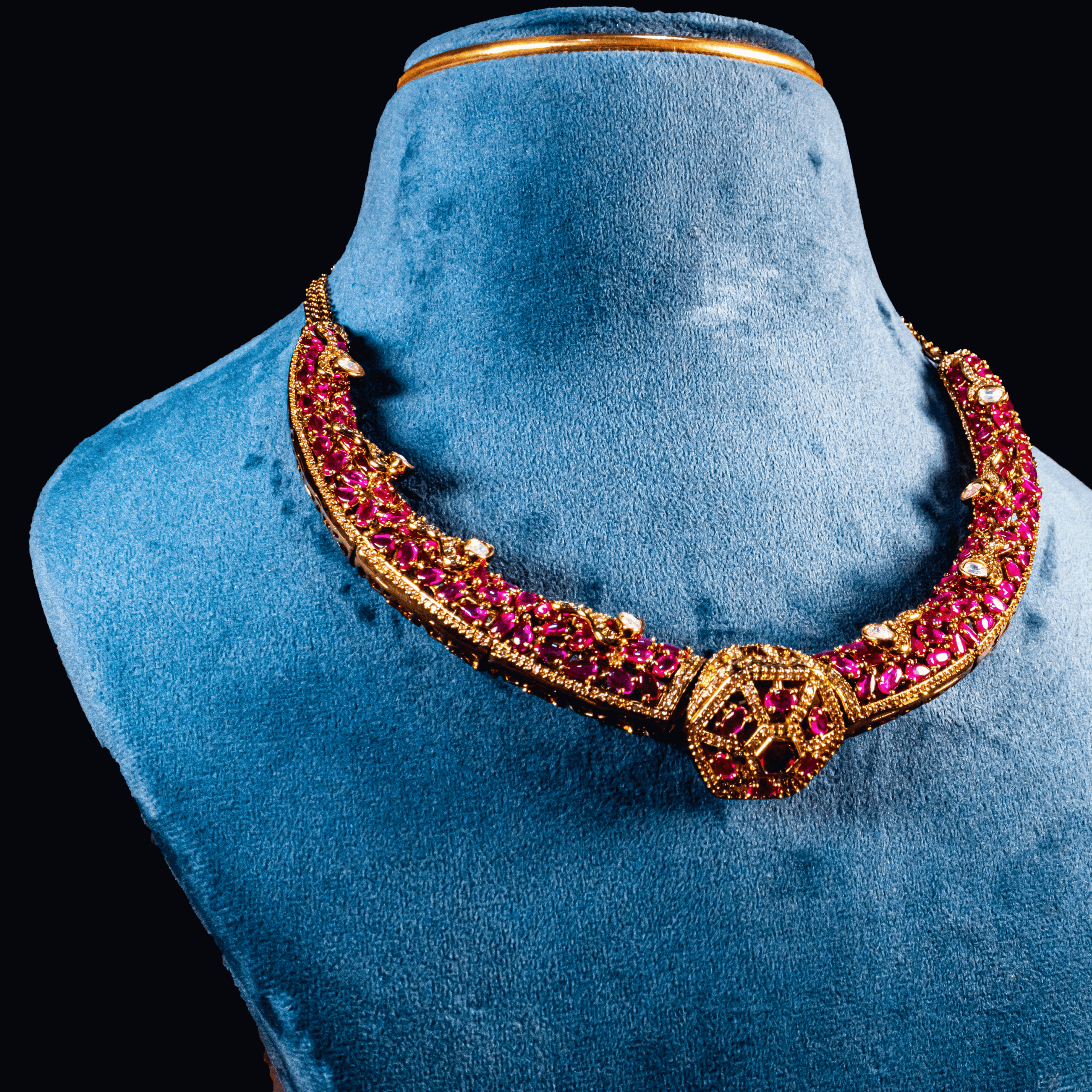 Rajwadi Brass Choker – Royal Pink Kundan Grace - Image 2