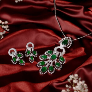 Emerald Peacock Glamour AD Necklace Set - 30% OFF